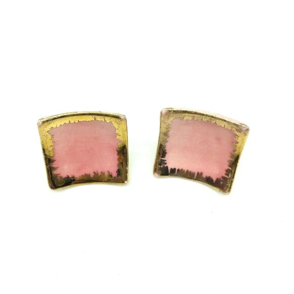 Mid Century Modern Retro Pink Gold Vintage Porcelain Screw Back Earrings Mod - Picture 3 of 7